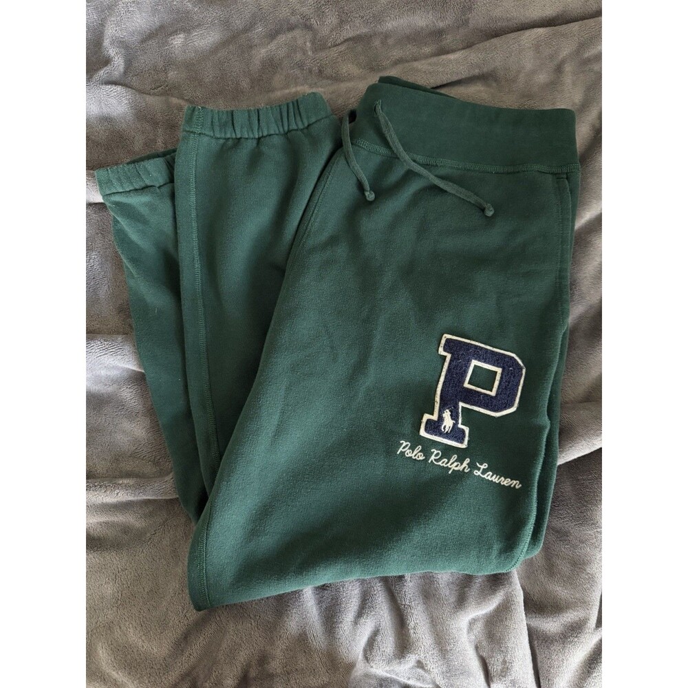 Polo Ralph Lauren P Patch Fleece Jogger Sweatpants Green Men's Large Varsity - Picture 4 of 10